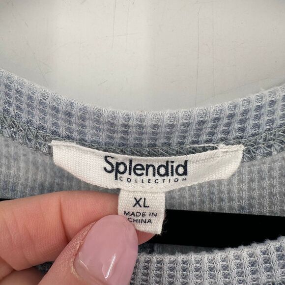 Splendid Frosty Thermal Long Sleeve Top Blue Size XL Ruffles Raw Exposed Hems - Picture 4 of 9